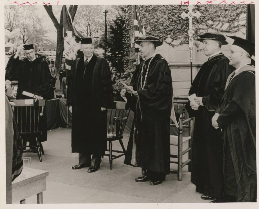 Title: Dwight D. Eisenhower at commencement (Trinity College, Hartford...