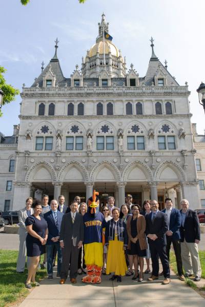 College mascot "Banty" with College officials and administrators at the [[old_campus|State Capitol]] celebrating the College's 200th Chartering, May 16, 2023.