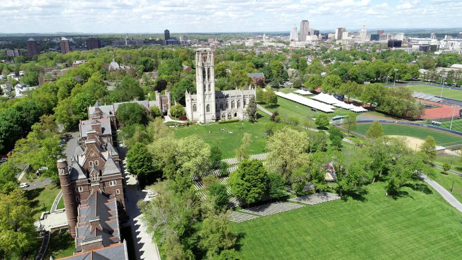 Trinity College main quad aerial view of commencement 2019