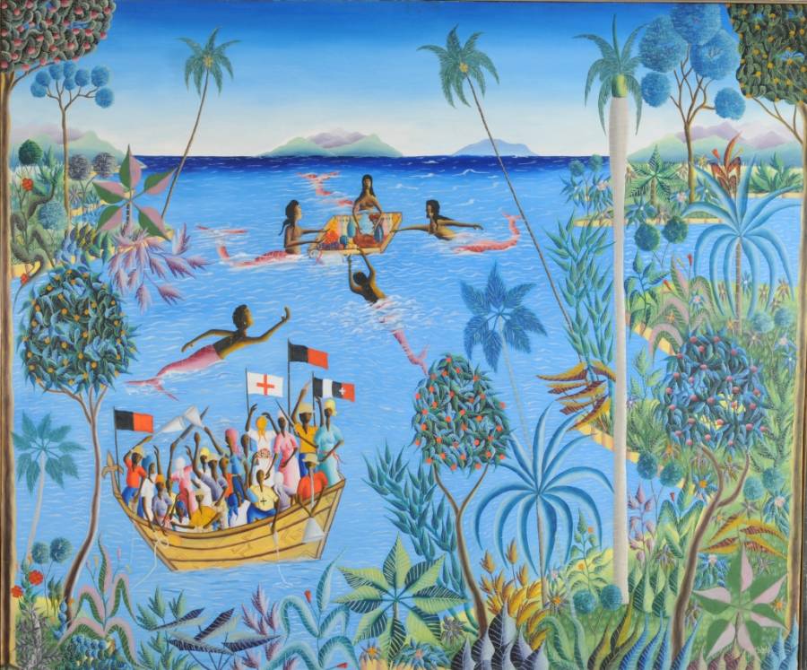 [Untitled] Haitian People in Boat with Mermaids